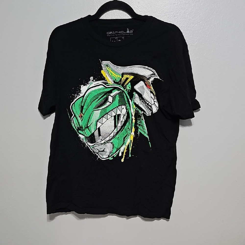 Black Graphic Tee with Green and White Design